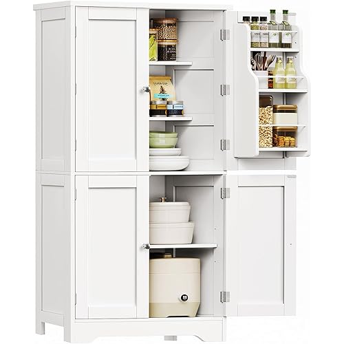WISSEN WOOD HP11207 51" 4-Door White Pantry Cabinet, 51" H Pantry Cabinet with 4 Doors, Kitchen Cabinet with 6 Door Shelves, Storage Cabinet for Living Room, Dining Room, Bathroom, White, Made in Vietnam