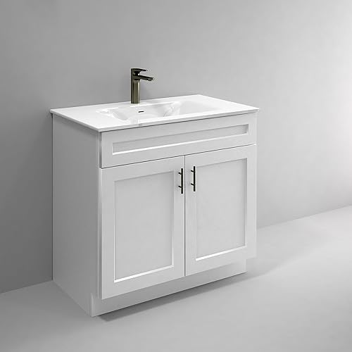 WISSEN WOOD TB21055 White Shaker Sink Base Vanity, White Shaker Sink Base Bathroom Vanity Ready-to-Assemble Cabinet, Made in Vietnam