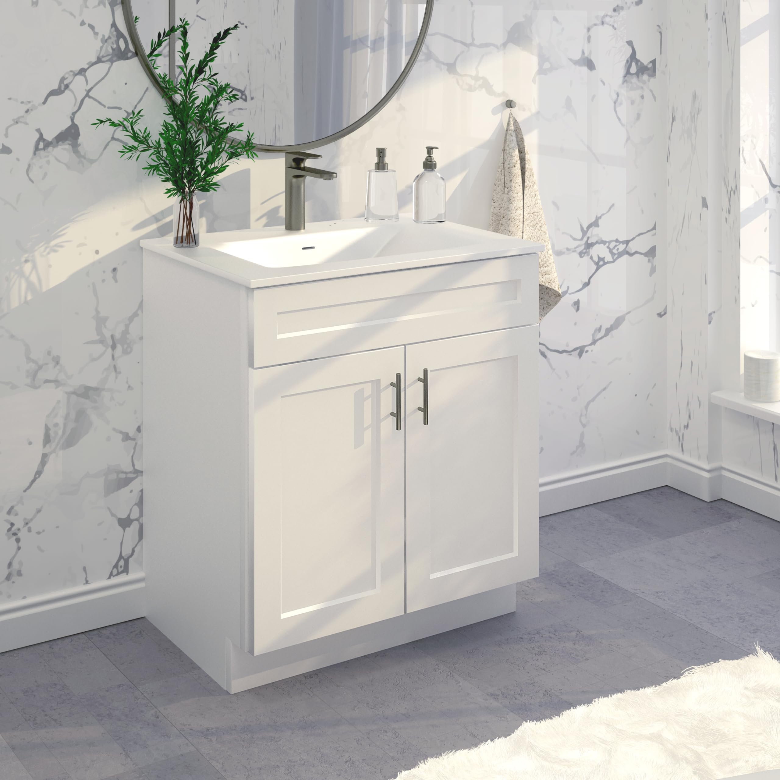 TB21075 30 Inch White Shaker Vanity