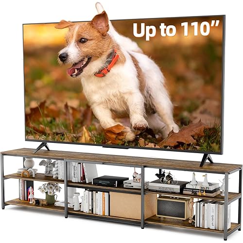 WISSEN WOOD HT31190 100 inch Wide 3-Tier TV Stand, Extra Large 98 inch Wide Entertainment Center, Heavy Duty Wood Console Table, Made in Vietnam