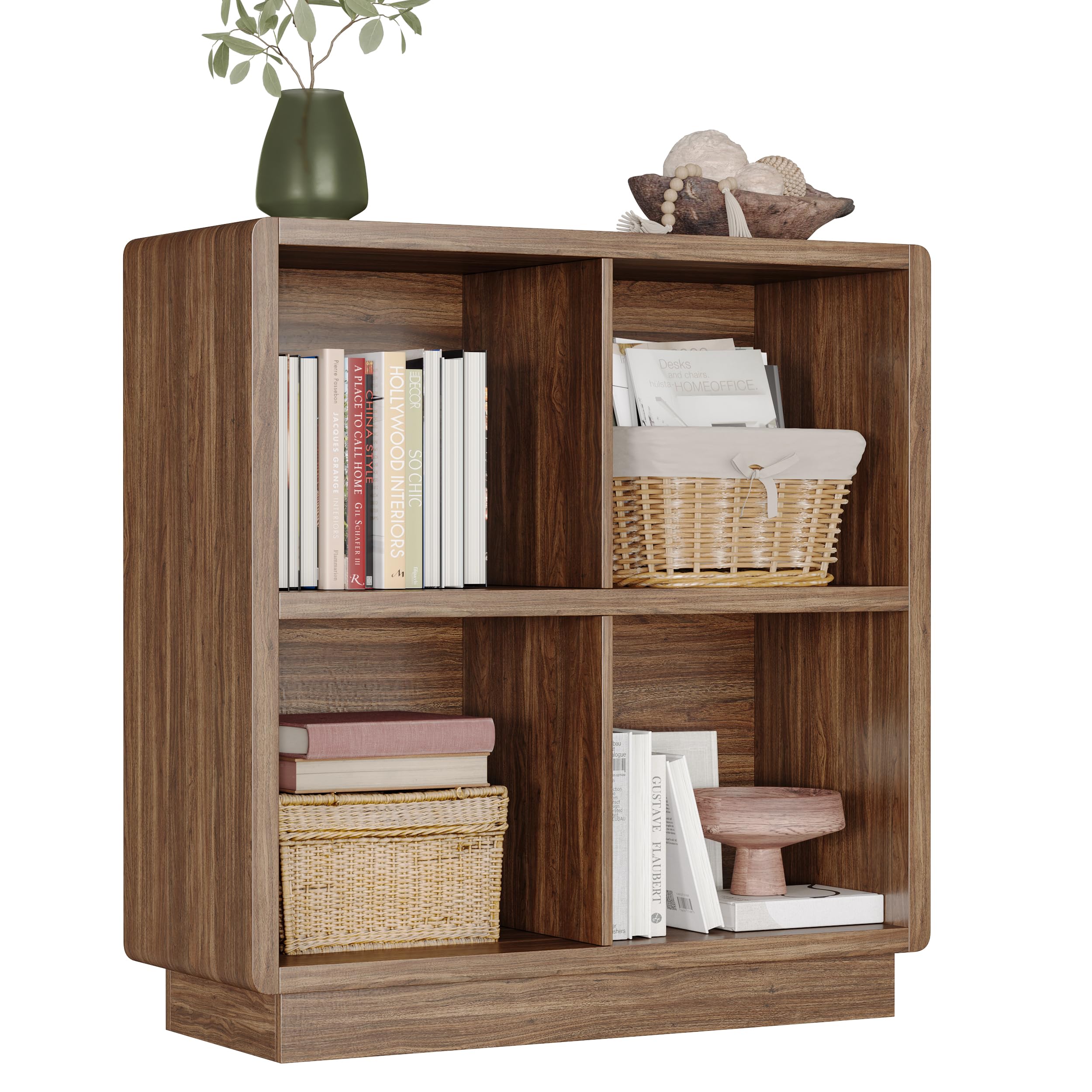 HB31185 4-Cube Walnut Storage Bookshelf