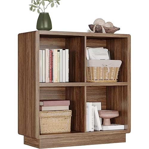 WISSEN WOOD HB31185 4-Cube Walnut Storage Bookshelf, 4 Cube Storage Organizer, Wooden Bookcase with Storage, Cube Storage Bookshelf for Bedroom and Home Office, Brown Walnut, Made in Vietnam