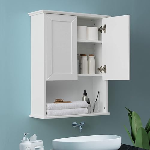 WISSEN WOOD HM21025 Wooden Over Toilet Storage Cabinet, Bathroom Wall Cabinet Wooden Medicine Cabinet Buffering Hinge MDF Material Over Toilet Storage 23"x29" and Adjustable Shelves Cupboard Above Toilet with Large Space, Made in Vietnam